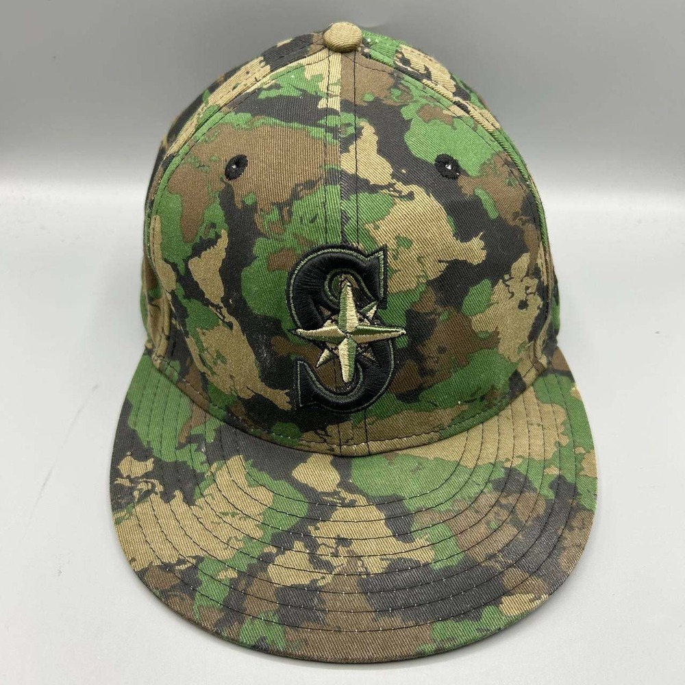 Seattle Mariners MLB Hat Men 7 1/2 Green Camo 59Fifty New Era Fitted Cotton